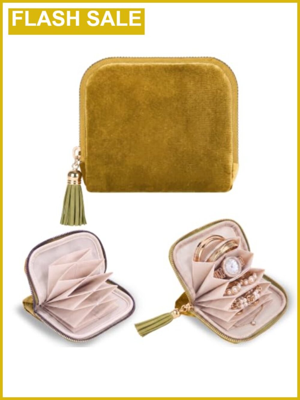 Velvet Jewelry Travel Case Roll Organizer with 6 Pockets